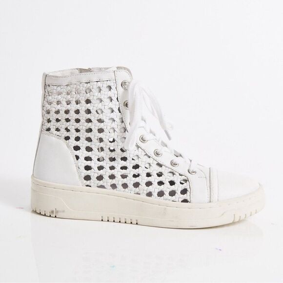 Free People Hayes High Top Sneakers Lace Up Side Zip Woven Ivory White - Picture 6 of 13